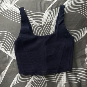 Navy Blue Textured Crop Top